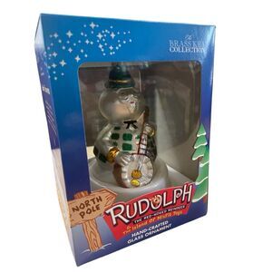 Brass Key Collection Sam Snowman Banjo Glass Christmas Tree Ornament White New)